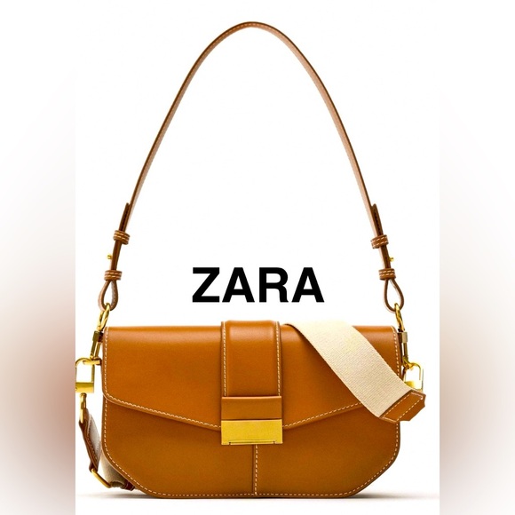 Zara Handbags - ZARA Cognac Faux Leather Bag - EUC